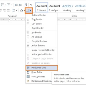 Draw Horizontal line in Microsoft Office Word 2013 Document